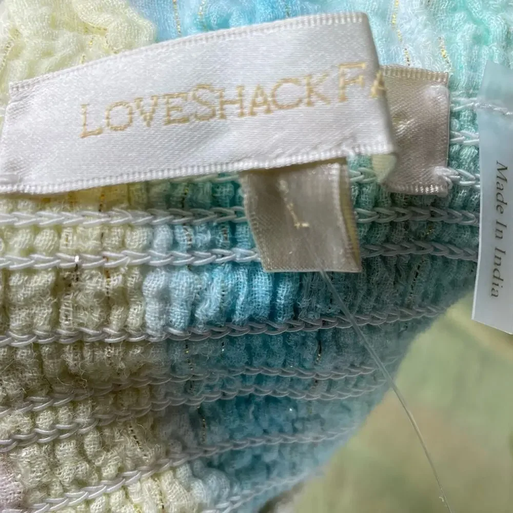 LoveShackFancy Women’s Camilla Mini Skirt Rainbow Striped Ruffled Trim Sz L